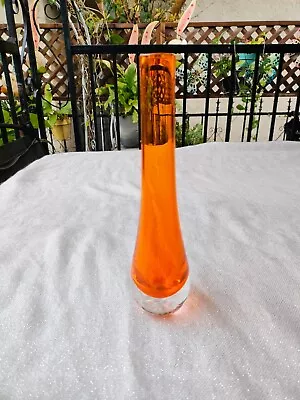 Vintage Art Glass Sommerso Orange Teardrop Shaped 9  Bud Vase • $20