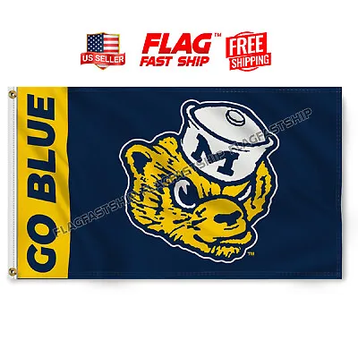 Michigan Wolverines Flag 3x5 Ft GO BLUE Man Cave Logo Banner NCAA FREE Shipping • $12.98