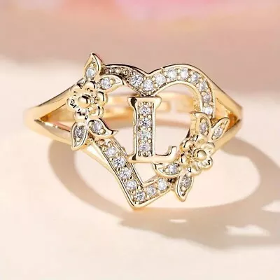 2Ct Round Cut Real Moissanite Initial  L  Fancy Ring 14K Yellow Gold Plated • $199.99