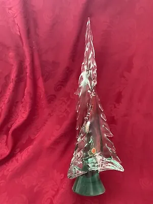 NEW FLAWLESS Exquisite MURANO Italy Glass 20” Clear Green Crystal CHRISTMAS TREE • $600