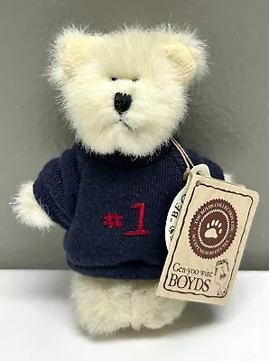 Boyds Bears 4  Mini Message Bear  Tops  #1 White Bear Navy Blue Shirt NWT Rare • $12