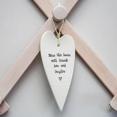 East Of India Long Hanging Heart Porcelain White Keepsake Gift Friends Family • £5.99