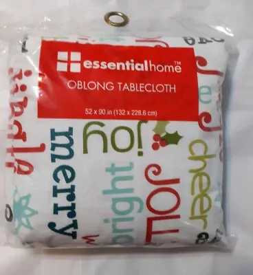 Essential Home Christmas Tablecloth Oblong  52 X 90” White Colorful Wording • $14.88