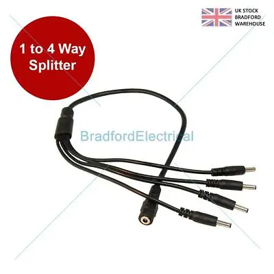 CCTV Camera Power Supply Splitter 12V DC 2.1mm Male To  4 Female Cable Wire • £2.99