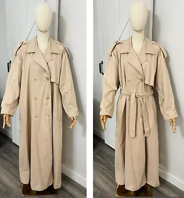 Vintage Laura Ashley Size L Khaki Cotton Trench Coat Coat Made In Great Britain • $169.99