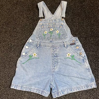 Revolt Overalls Shortalls Shorts Blue Jean Women Medium Embroidered Sunflowers • $20