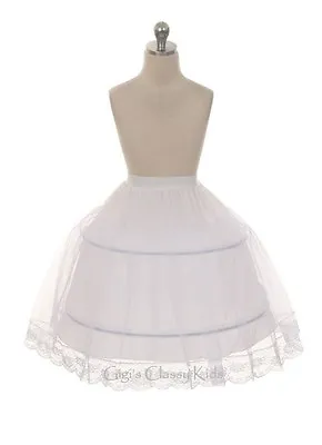 New Girls White 2 Wire Hoops Petticoat First Communion Flower Pageant Skirt 004 • $22.99