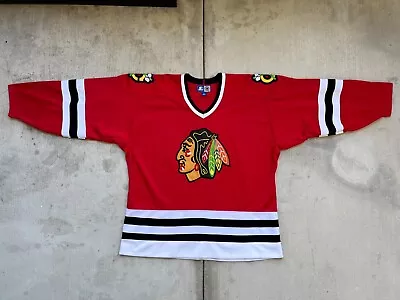 Vintage 90s Starter Chicago Blackhawks Hockey Jersey Away Red Size Large • $40