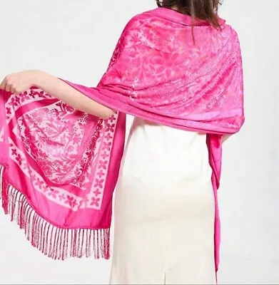 Velvet Scarf/shawl   Rose Pink Beautiful Design  Cape/ Wrap /goth • £15.90