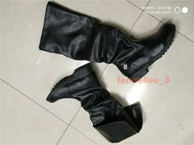 Men Black Tall Pirate Boots Fold Over Renaissance Cosplay Shoes Size12/13/14 • $28.49