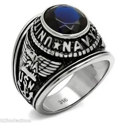 United States Navy Military September Blue Stone Stainless Steel Men Ring Sz 12 • $29.99
