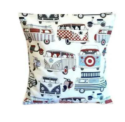 Happy Camper Van Scooters Red Blue Cushion Cover  14  16  17  18  20  • £8.35