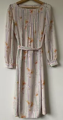 Vtg Lanvin 70s Long Sleeve Semi-Sheer Butterfly Print Dress Tie Waist Size 10 • $105