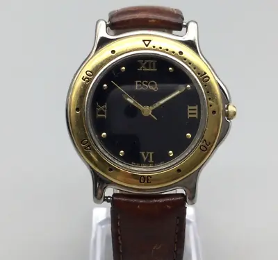 ESQ Esquire Watch Men Silver Gold Black Dial 36mm Leather Band New Battery • $39.99