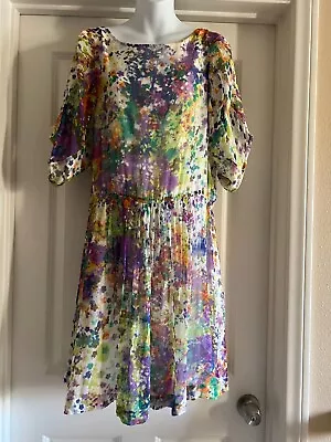 Eci  New York Floral   Dress  Sz 14 Short Sleeve  Superb  New   Nwot • $24.99