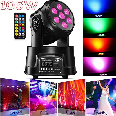 Beam Moving Head Party Light 105W 7 LED DMX Disco Stage Lighting RGBW W/Remote • £49.39