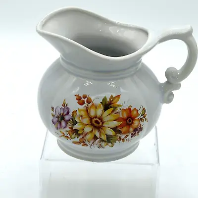 Vintage McCoy Pitcher 7528 Light Blue Yellow Meadow Flower Floral Bouquet - EUC • $10