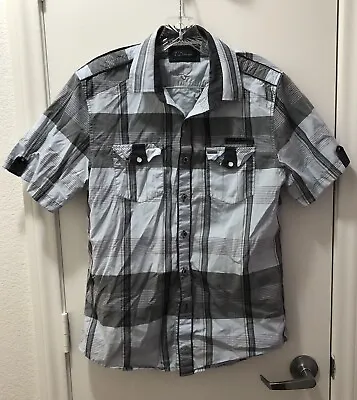 7Diamonds Men’s Size: M Lt. Blue & Gray Short Sleeve Button Down Shirt • $8