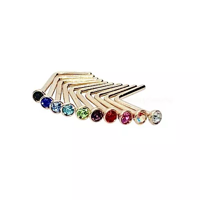 18G Rose Gold Tone 2mm 10 Colors Nose Rings L Shaped Stud Body Jewelry Ring • $2.85
