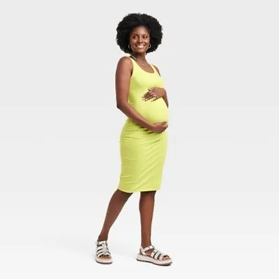 Women's Isabel Maternity Sleeveless Ruched Side Tank Dress Green XS • $13.20