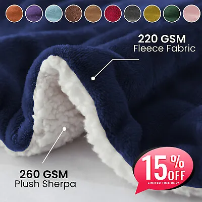 480 GSM Luxury Heavy Sherpa Blanket Warm Faux Fur Mink Sofa Bed Fleece Throw UK • $17.42