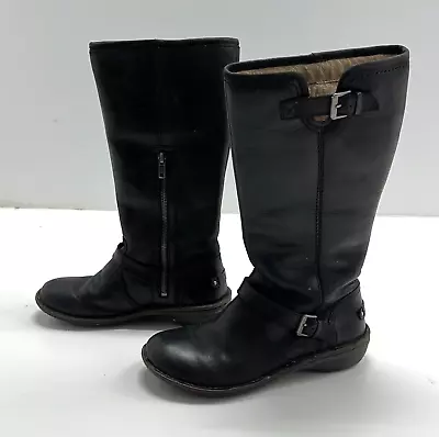 UGG Women's Tupelo 1003335 Black Leather Side Zip Buckle Riding Boots Size 8 • $17.99