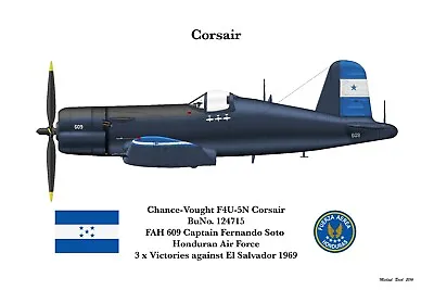 Rare F4u-5N Corsair Captain Soto Honduras Air Force 3 Kills  11 X 17 Print • £25.05