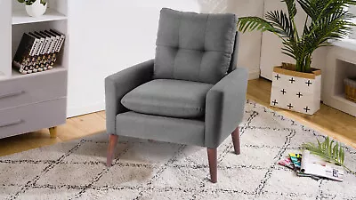 Modern Gray Upholstered Accent Chair Armchair With Pillows And Wood Legs • $134.25