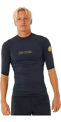 Rip Curl Mens Dawn Patrol Performance UPF Short Sleeve Rash Vest - Navy Marle • £29.95