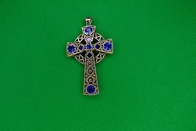 Vintage Scottish Miracle Cross Necklace Pendant Blue Stones Silver Colour • £19.99