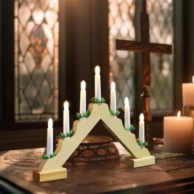 Wooden Candle Bridge  7 LED Light Christmas Lights Window Arch Table Decoration • £9.99