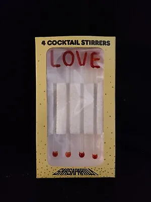 VINTAGE 6  LOVE GLASS COCKTAIL SWIZZLE STICKS / STIRRERS By SARSAPARILLA • $14.99