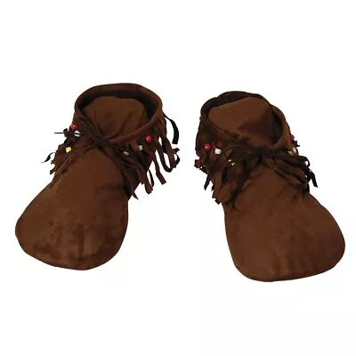Bristol Novelty BA457 Hippy Indian Moccasins Men's Shoes   For Women   Brown Nat • £8.19