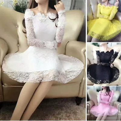 Women 3D Floral Lace Dress One-shoulder Prom Ball Gown Princess Fairy Slim • $21.61