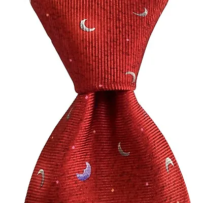 BVLGARI SEVENFOLD Men's 100% Silk Necktie ITALY Luxury MOONS Red/Blue/Gray GUC • $90.99