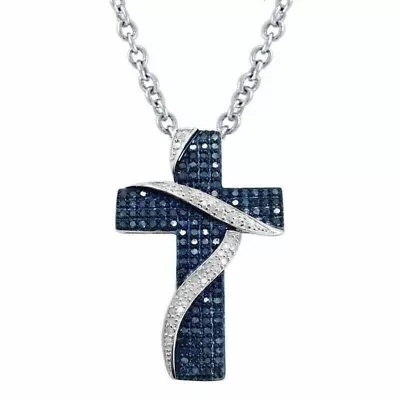 Round Cut Lab Created 3 Ct Sapphire Cross Men's New Pendant 14K White Gold Pated • $205.31