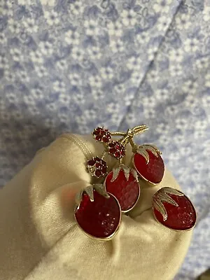 Sarah Coventry Set “Strawberry Festival”   Brooch & Earrings • $53