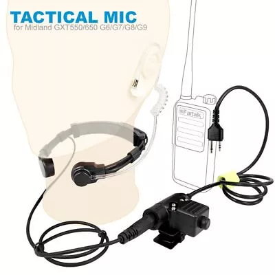 Walkie Talkie Microphone U94 PTT Neck Throat Mic Earpiece For MIDLAND G6/G7/G8  • $28.35