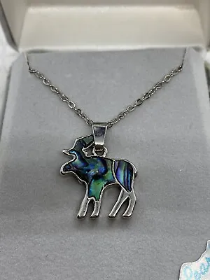 Storrs Abalone Shell Moose Pendant Necklace Silver Tone • $15