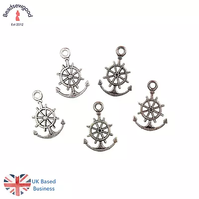 10 Ships Wheel & Anchor Pendant Charms 21mm Helm Sea Nautical Steampunk • £2.69