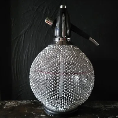 Vintage Mid Century Glass And Chain Metal Syphon Round Glass Seltzer Bottle • $136