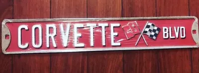 NEW! Vintage Style Red Corvette Blvd Metal Street Sign Stingray Chevy 20  X 3  • $39.98