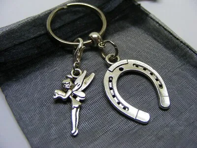 £3.95 • Buy Lucky Horseshoe & Fairy Tinkerbell Charm Keyring With Gift Bag (NC)