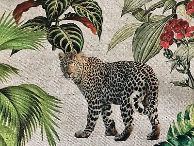 Safari Zoo Africa Animal Digital Print Fabric Linen Look Jungle Canvas 108  Wide • £1.20