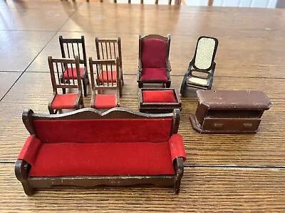 9pc- Wooden Dollhouse Vintage Furniture Made In Taiwan • $20.85
