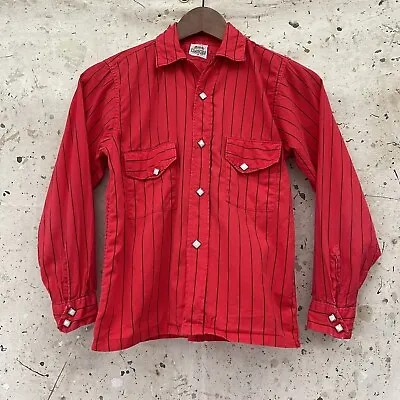 Vintage 1950’s Boy’s Western Shirt By Campus Size 12 Red Striped Loop Collar • $65
