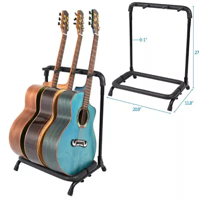 Glarry Round Tube Folding Multiple Guitar Holder Rack Stand Holds 3 Guitars • $25.85