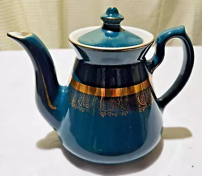 Hall Philadelphia Turquoise Green Teapot & Lid 6 Cup Gold Trim 080X Tea Pot • $29.95