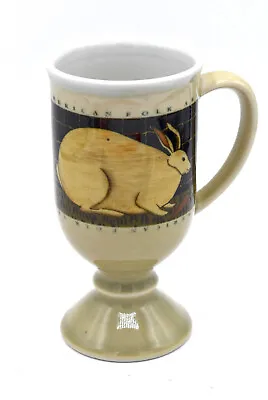 Tall Pedestal Coffee Cup Mug American Folk Art Rabbit Bunny Warren Kimble Artist • $14.99