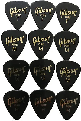 $10.95 • Buy Gibson Guitar Picks X 12 - Classic Black & Gold - Mixed Pack (.46, .72 & .96mm)